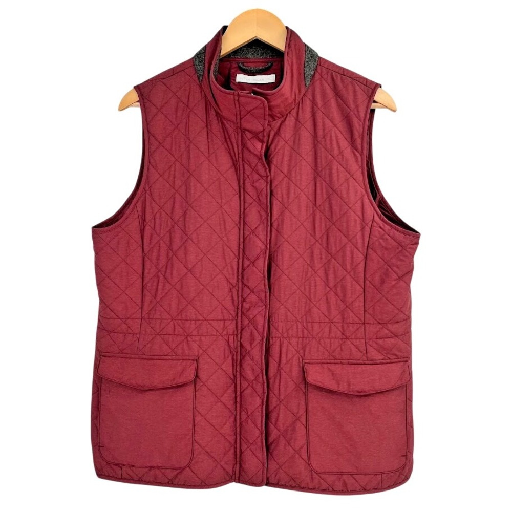 Peter‎ Millar Womens Addison Quilted Travel Vest Size XL Maroon Zip Pockets
